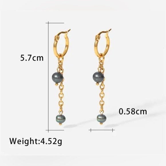18K Gold Plated Black Pearl Tassel Earrings - Picture 4 of 8